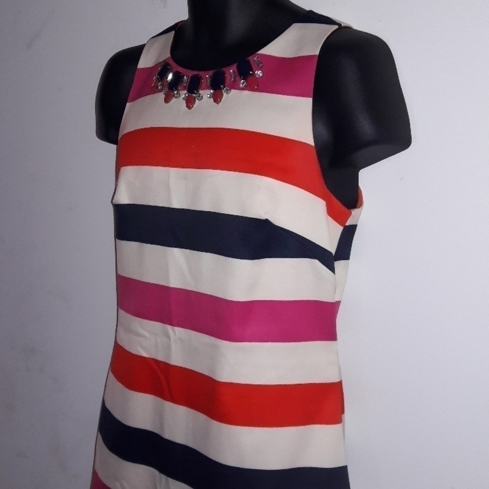 VINCE CAMUTO Striped Dress w/ Jeweled Neckline, 8 - Picture 6 of 8
